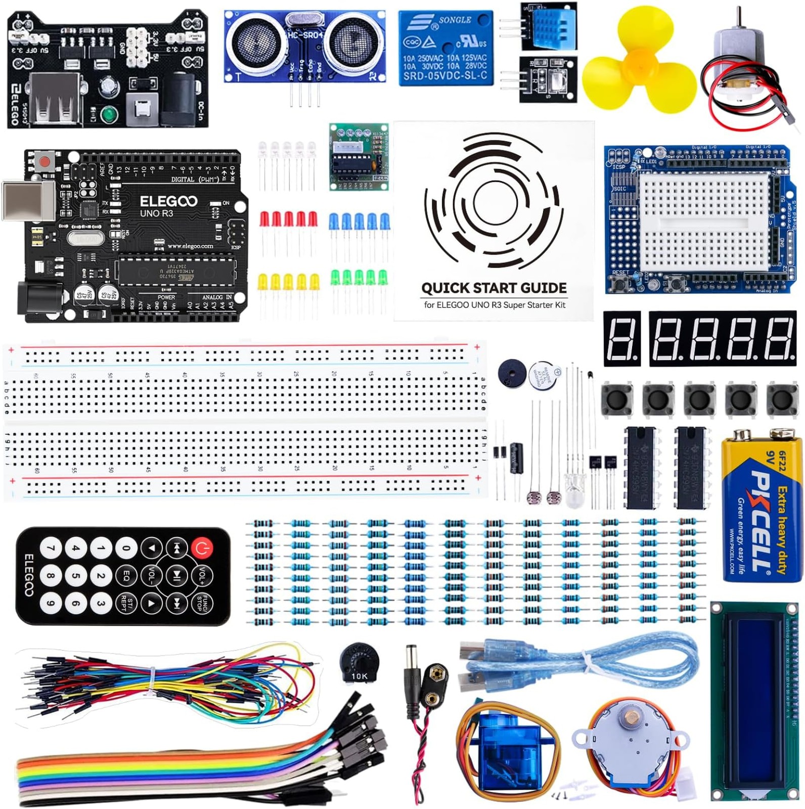 Arduino UNO R3 Starter Kit Sensors Motors LCD Breadboard Tutorials Beginners