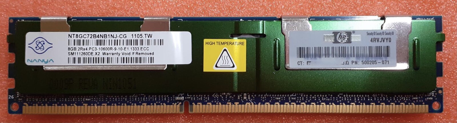 Nanya 8GB 2Rx4 PC3-10600R Nanya Server Memory HP PN: 500205-071