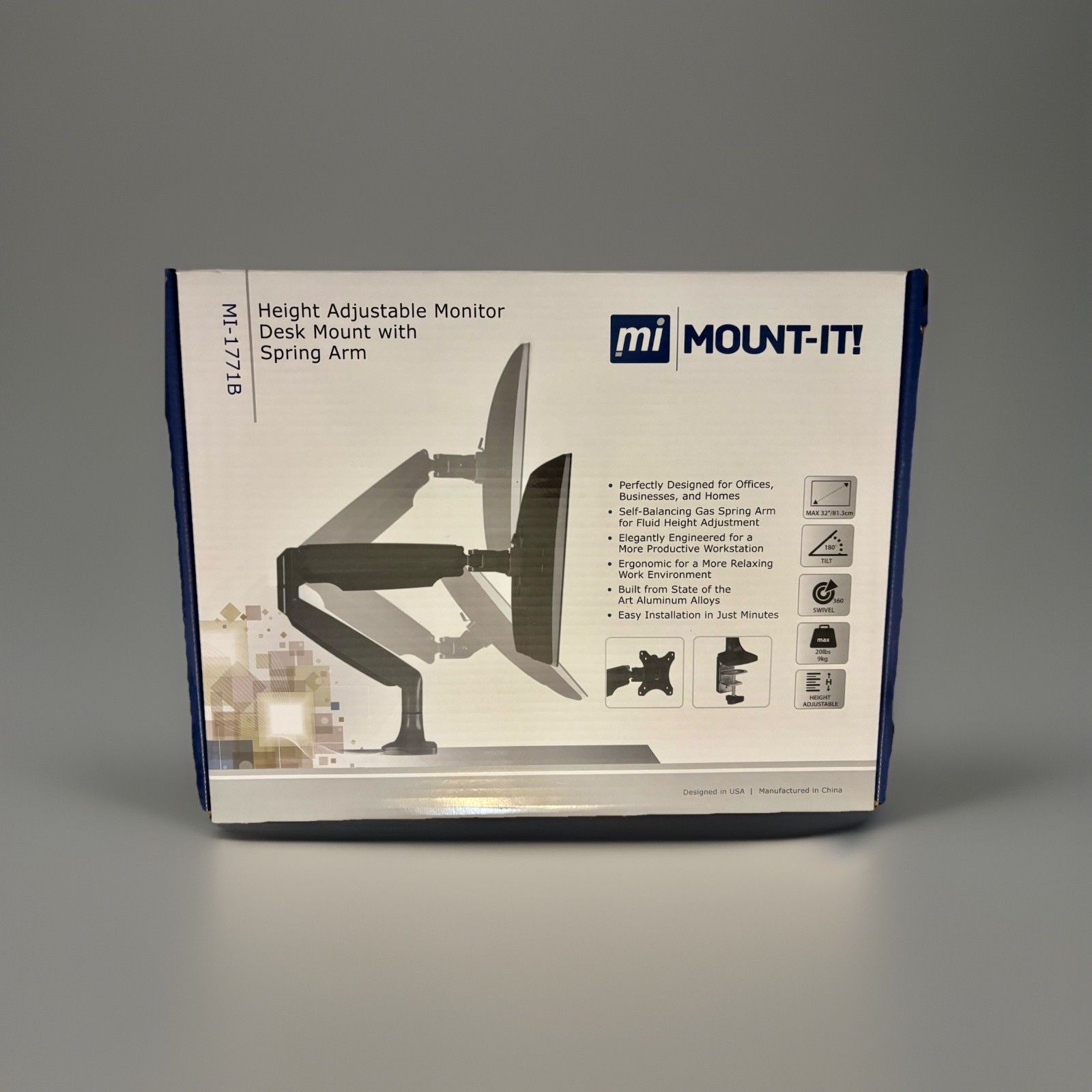 Mount-It Height Adjustable Single Monitor Desk Mount Arm for 13"-32" Monitors