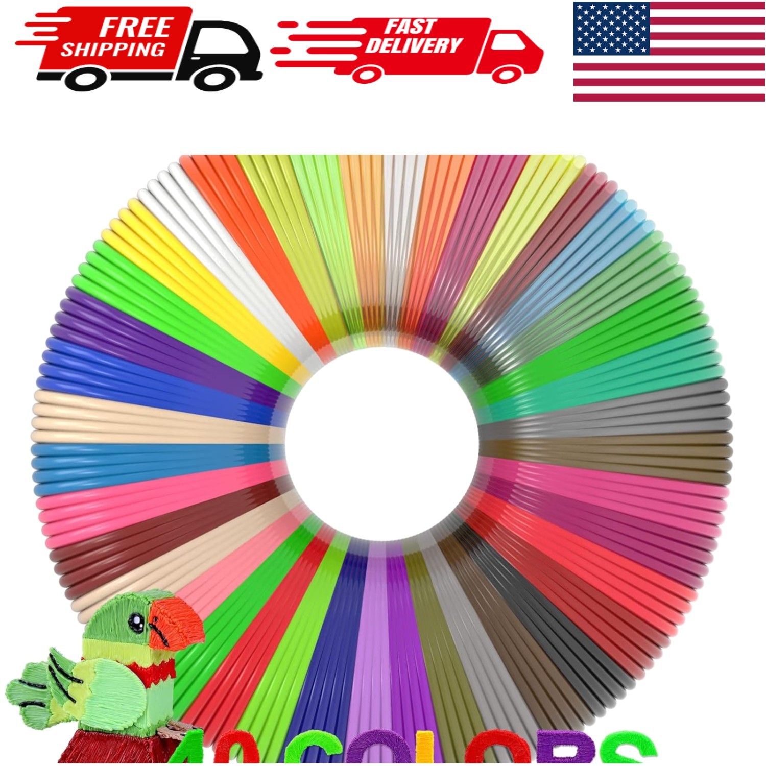 Colorful 3D Printing Filament - 1.75mm PLA Refills with 250 Creative Stencils