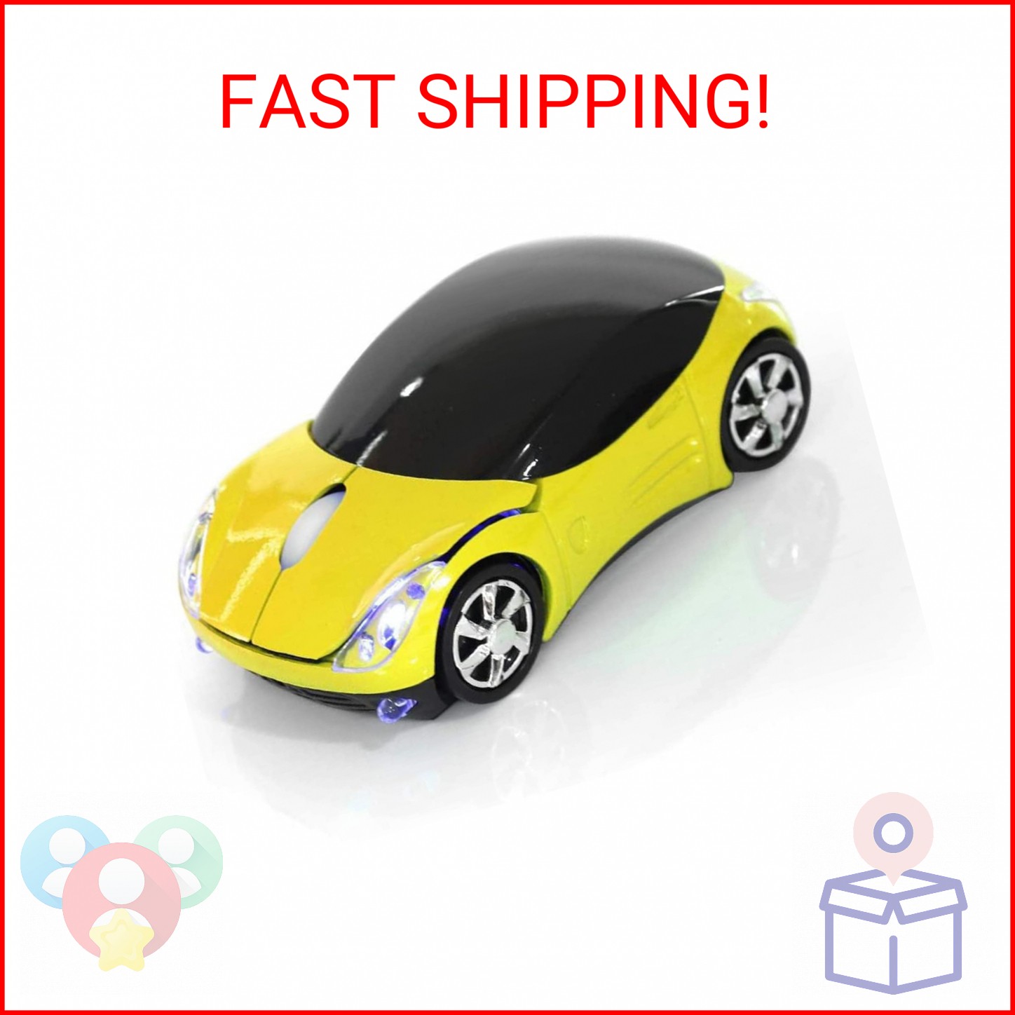 ASHATA 2.4G Wireless Mouse Car Mouse with USB Receiver, Cute 1600DPI Optical Com
