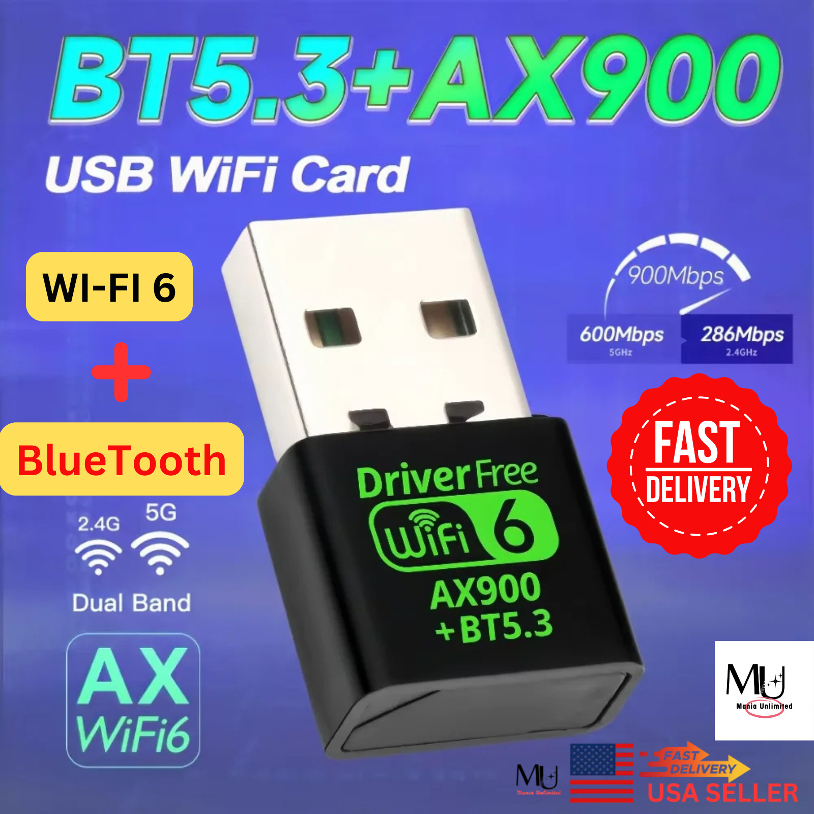 Wifi 6 AX900M 802.11AX + Bluetooth Mini USB Dongle Dual Band for PC Win 10/11