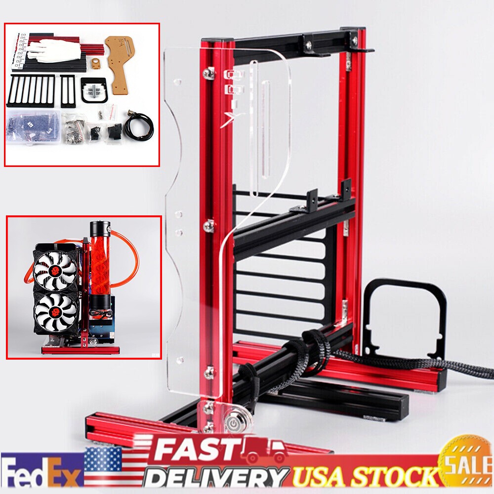 Red DIY ITX ATX MATX PC Frame Test Bench Open Air Case Water Cooling Fan Chassic