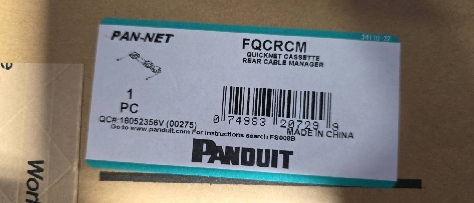 PANDUIT FQCRCM QUICKNET CASSETTE REAR CABLE MANAGER