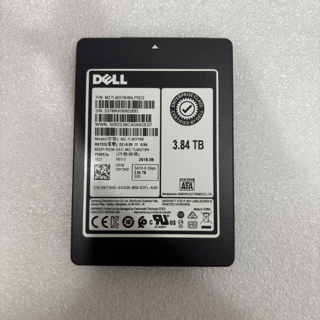 DELL 09Y3HD MZ7LM3T8HMLPOD3 PM863a MZ-7LM3T8B SATA 3.84TB 2.5 inch SSD