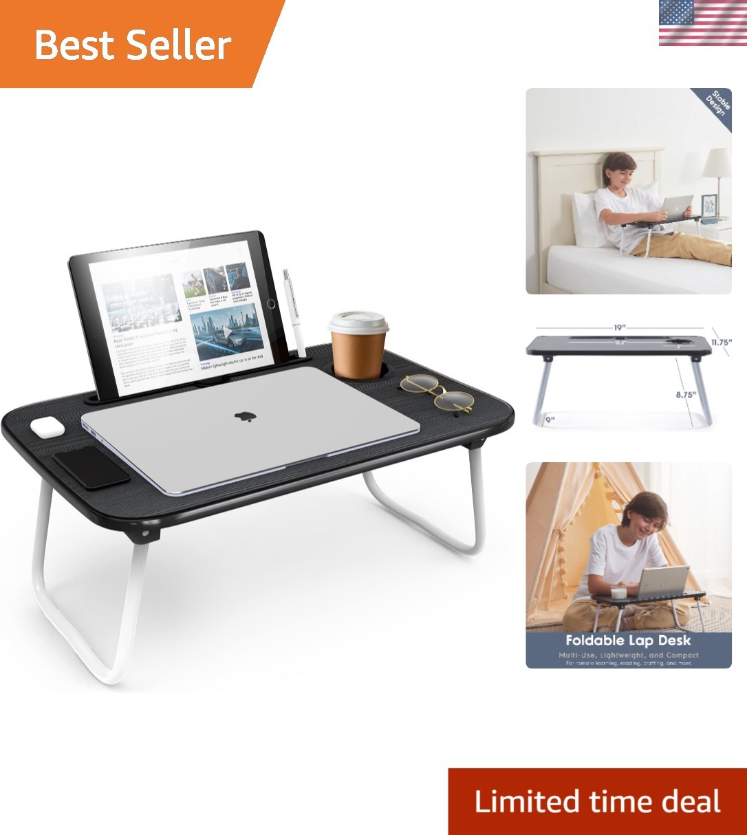 Durable Reading Desk with Tablet Slot - Ideal for Portable Work and Relaxation