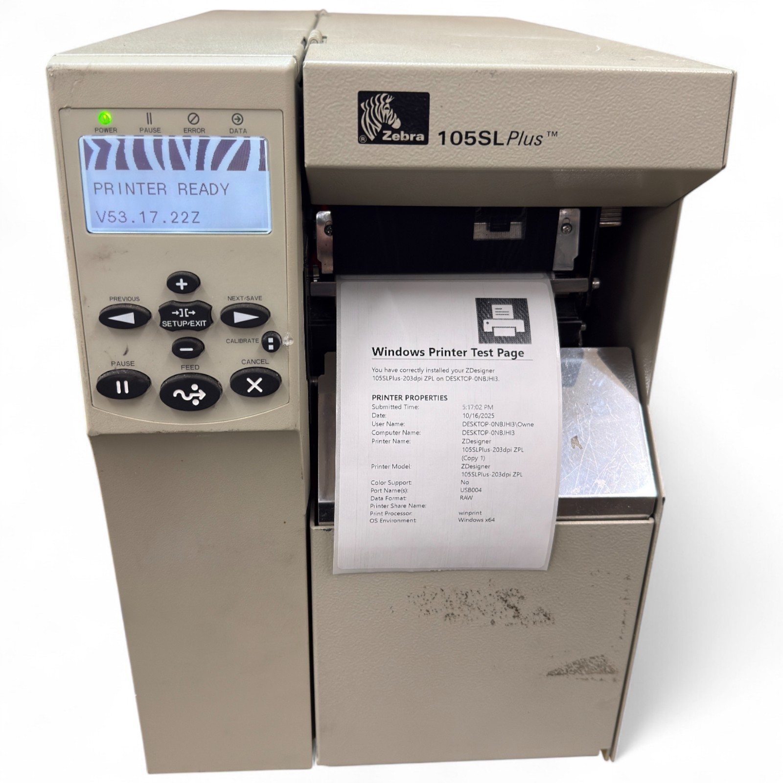 Zebra 105SL Plus Industrial Label Printer 102-801-00000 Ethernet USB - Tested