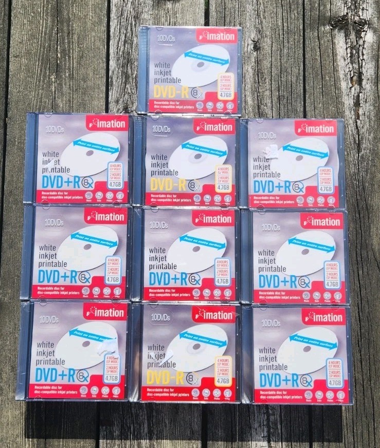 Imation White Inkjet Printable DVD+R 4.7GB 8X Recordable Discs (Lot Of 100)