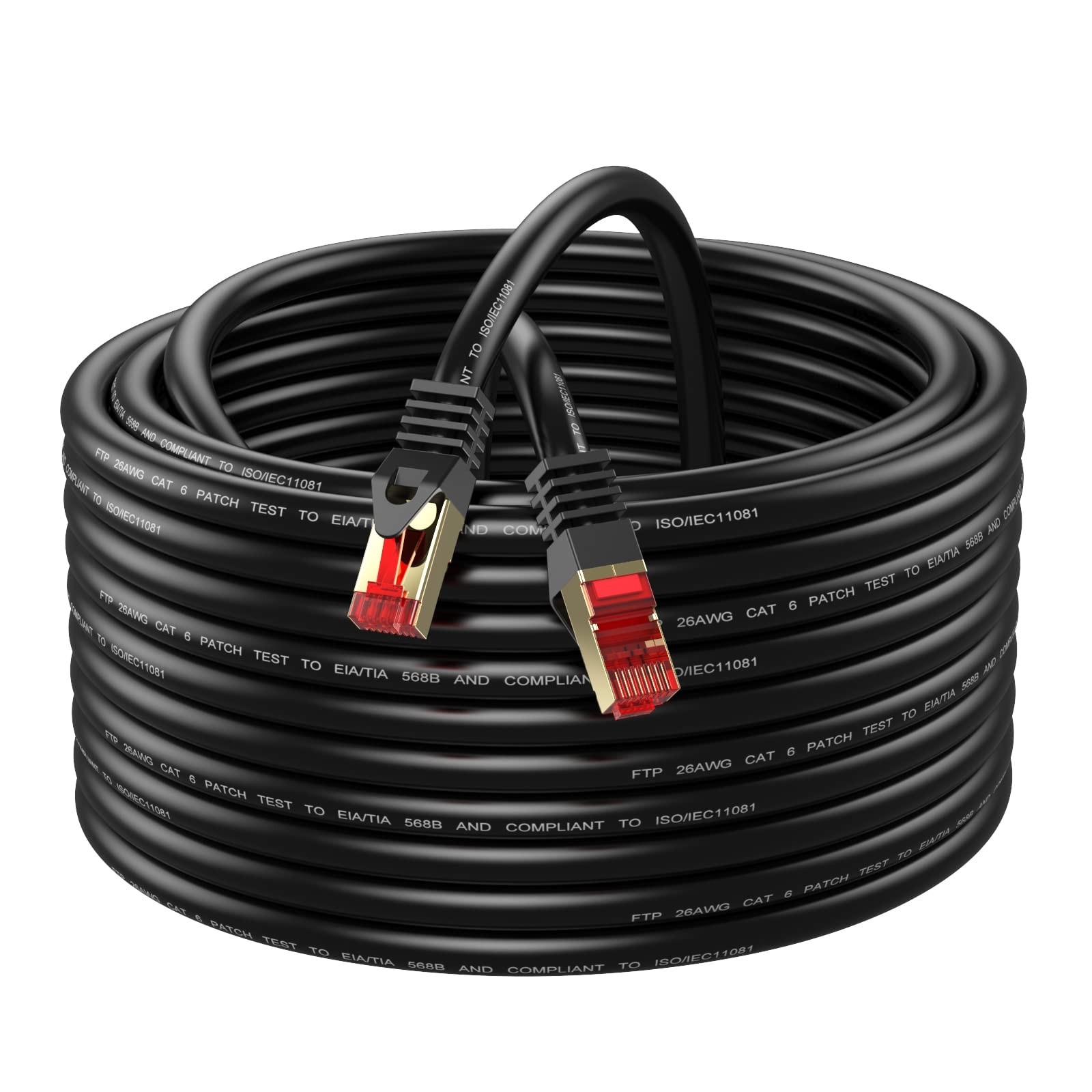 Cat6 Outdoor Ethernet Cable 100ft Shielded UV Resistant Waterproof Network Cord