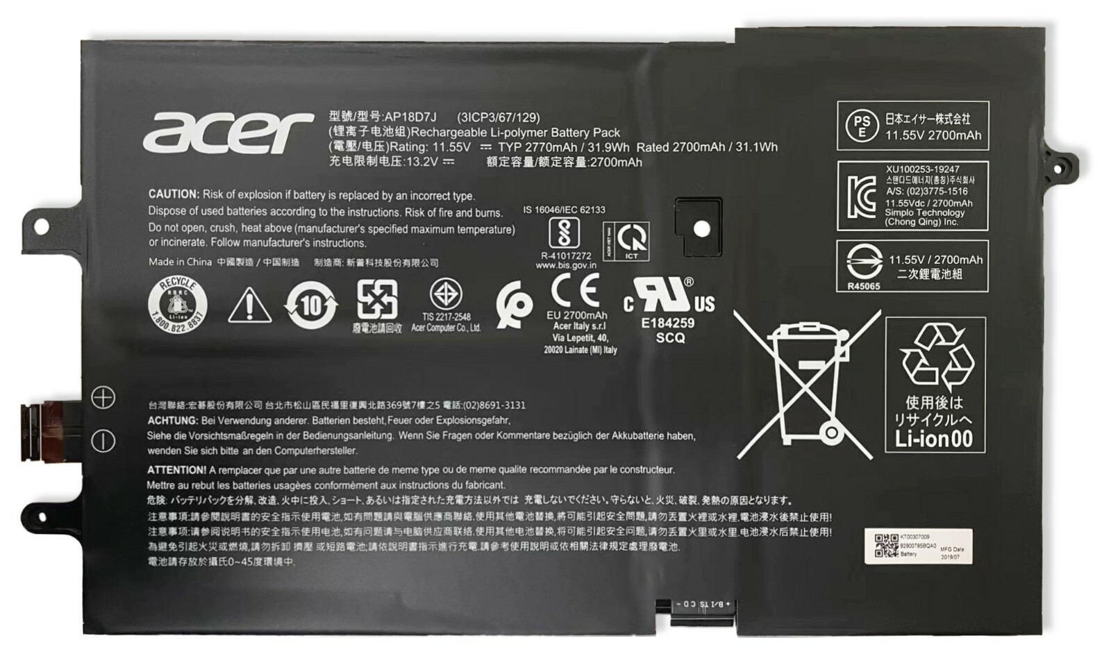 Genuine AP18D7J battery for Acer Swift SF714-52T SF714-52T-71JW SF714-52T-74AT