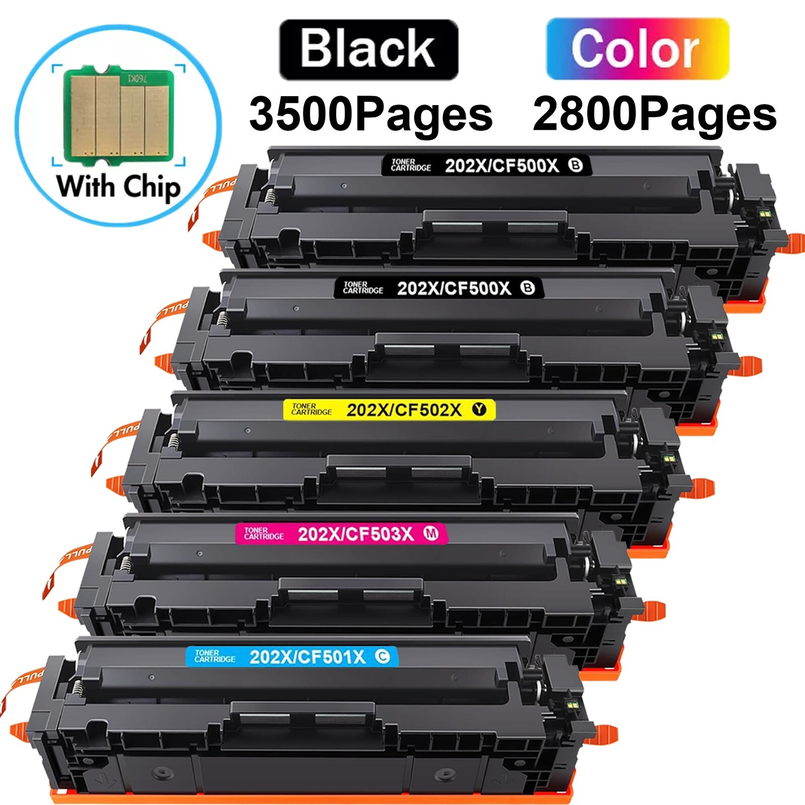 5 Pack CF500X Toner For HP 202X Color LaserJet Pro M254dw M254dn M254nw 202A