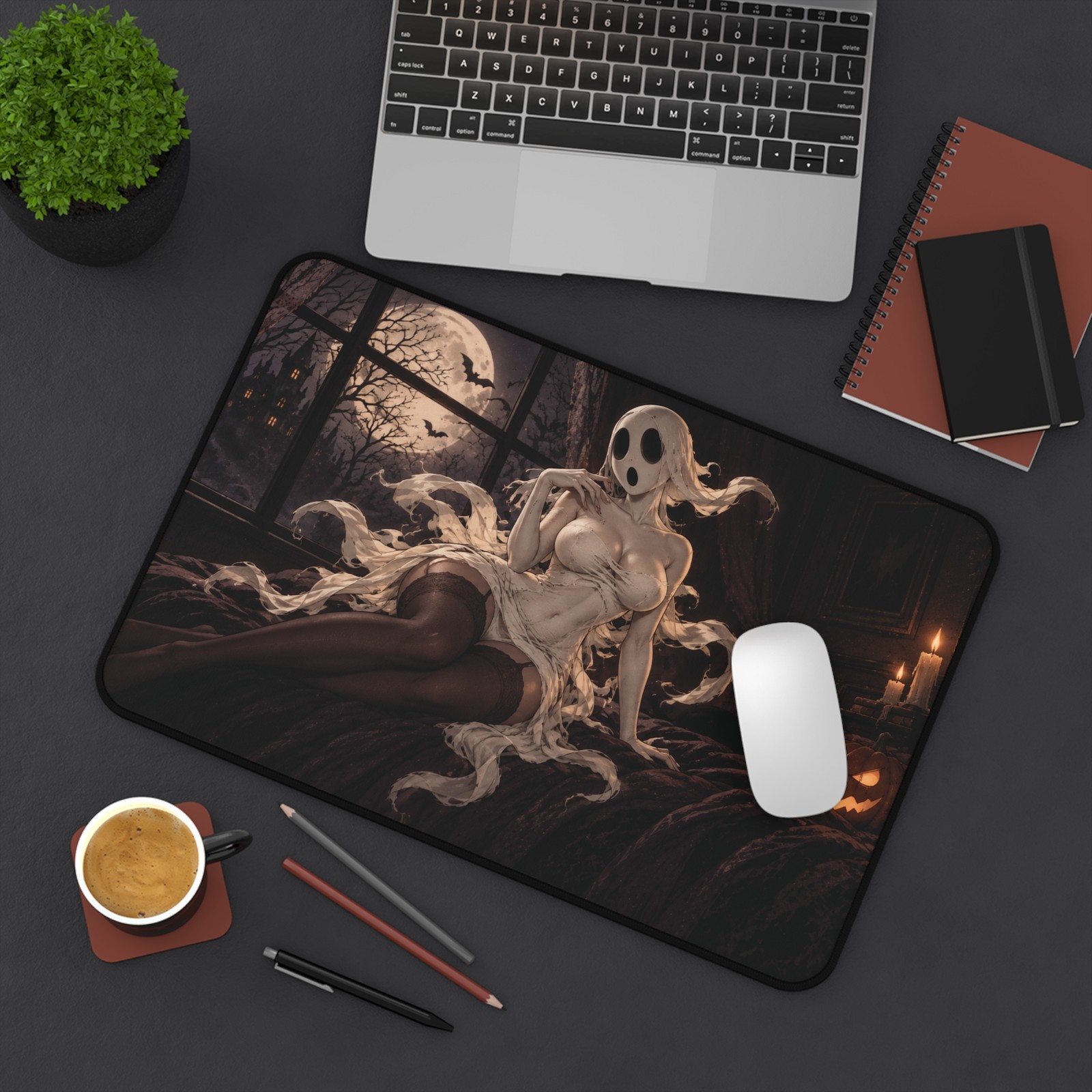 Halloween Ghost Girl Desk Mat Mouse Pad | 2 Sizes | Spooky Gothic Art.