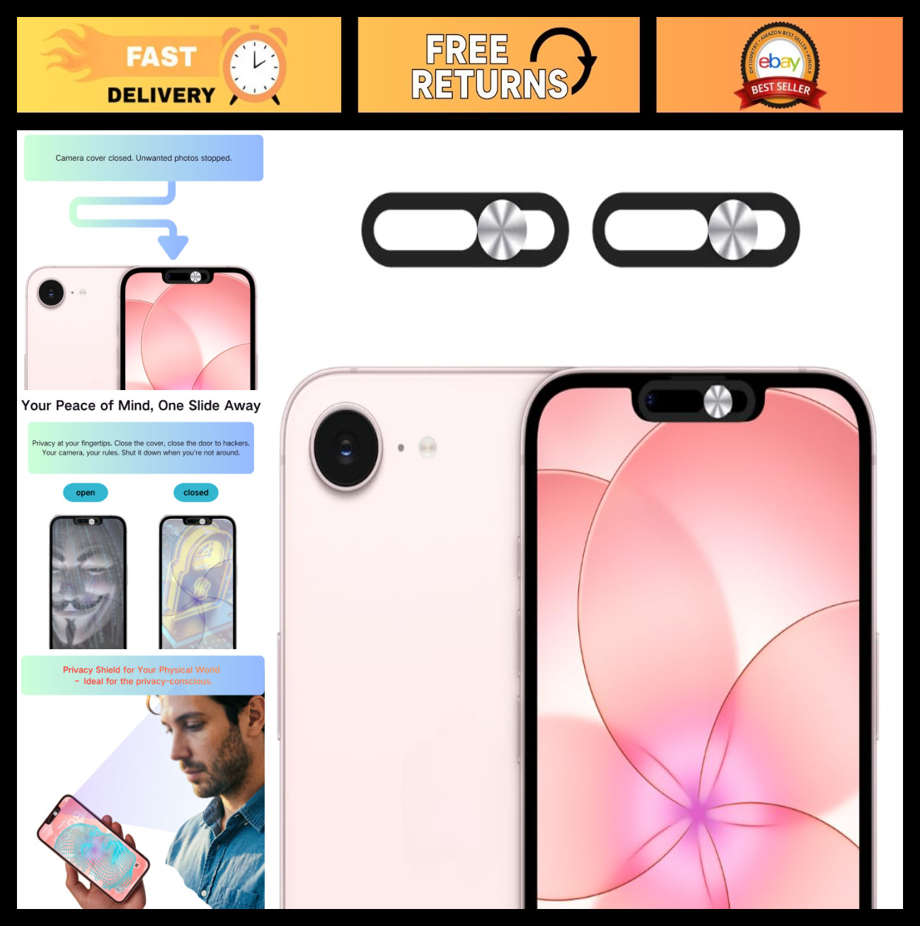 Camera Privacy Cover for iPhone 17/17 Pro Max - Webcam Protector, Strong Adhesiv