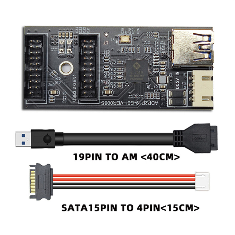 Cablecy 19/20Pin to USB 3.0 20Pin & Type-E Dual Ports Female PCBA Type Adapter