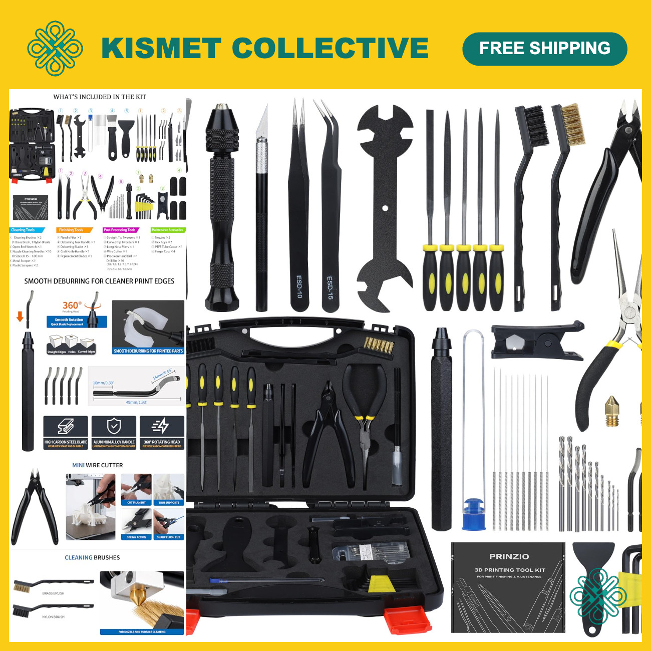 61-Piece 3D Printer Tool Kit - Hard Case, Deburring Tool, Craft Knife & More