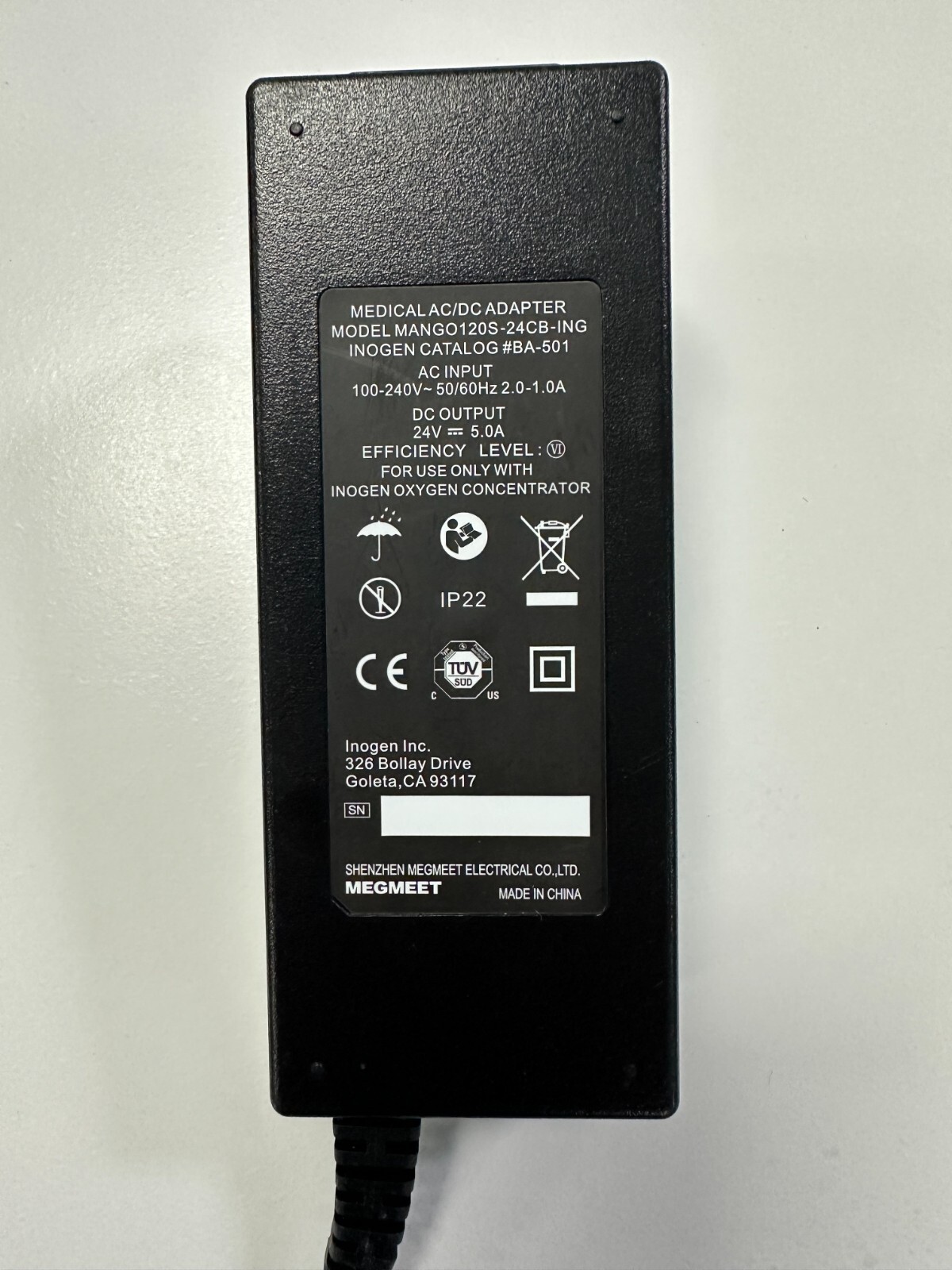Genuine Inogen AC/DC Adapter PSU BA-501, For G5 Concentrators with Power Cord