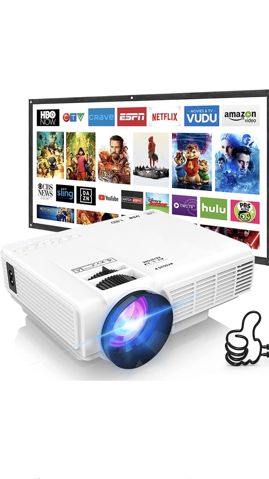 DRJ Upgrade 7500Lumens Mini Projector Outdoor Movie Projector with 100Inch