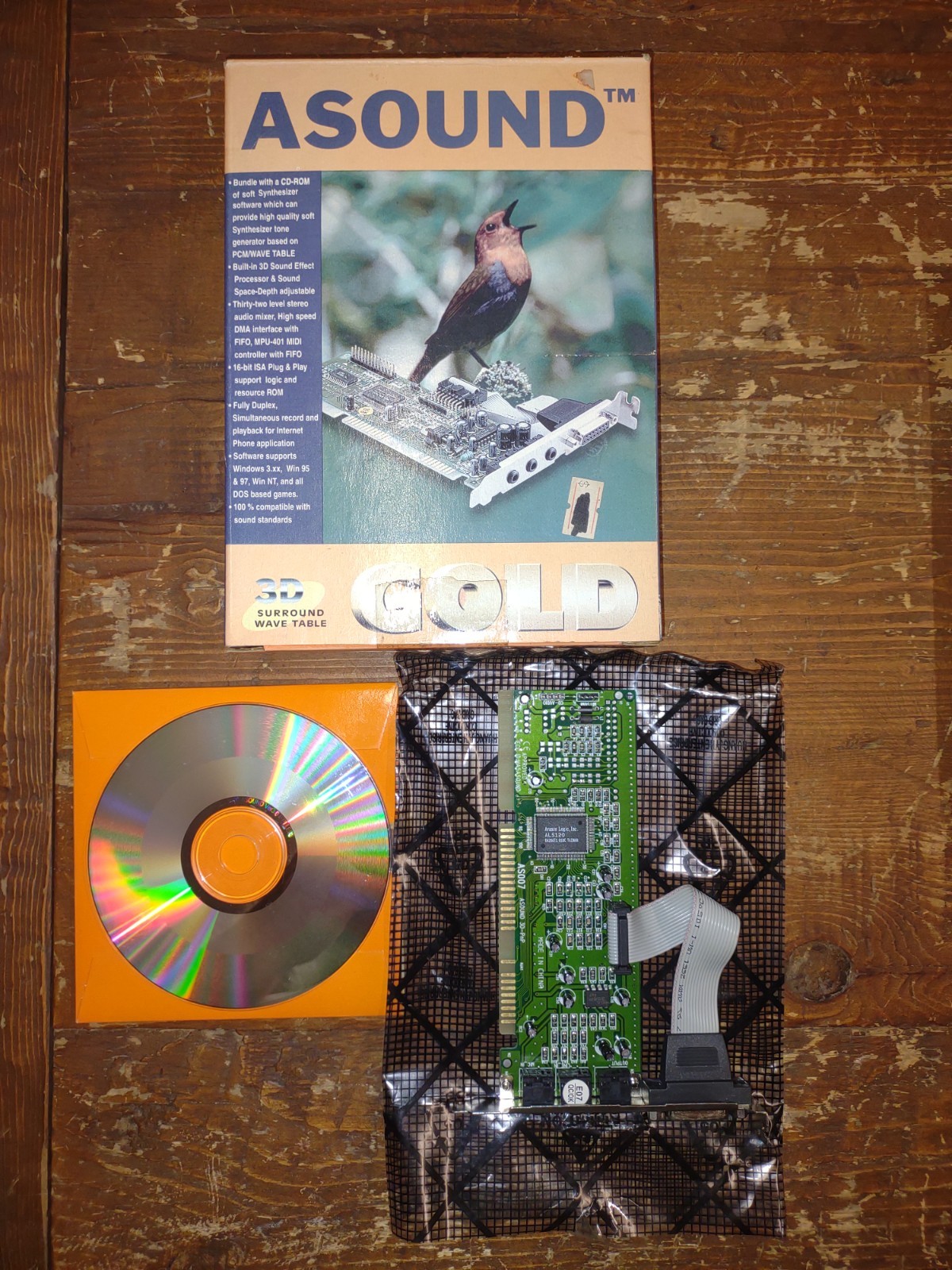 Vtg ASOUND Gold 16-bit ISA Internal Sound Card ALS120 1PH4 032032 Original Box