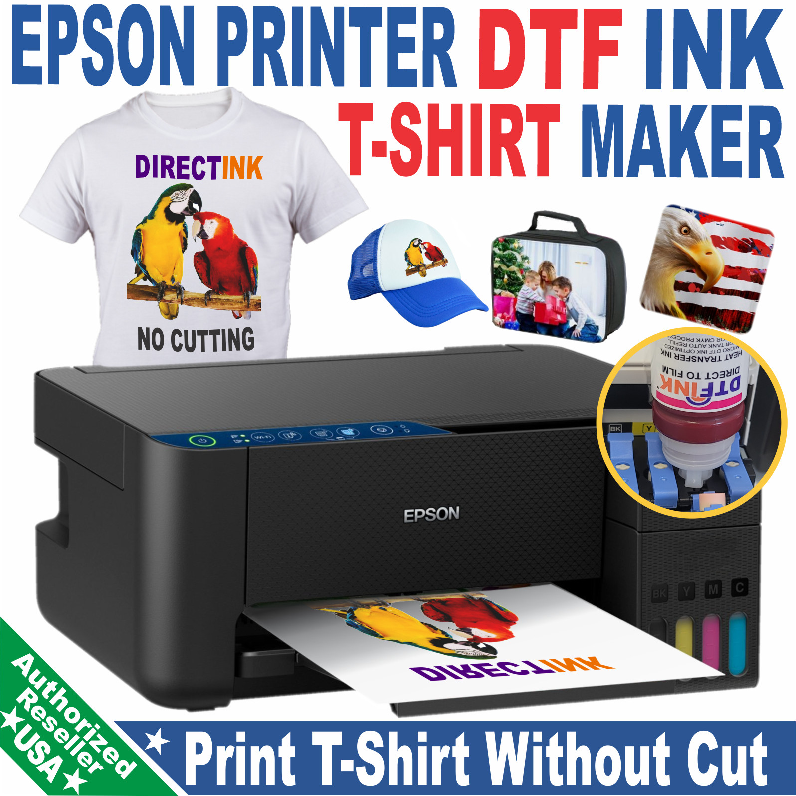 Epson Printer with DTF ink Heat Transfer Print Cotton T-Shirt Maker Start Bundle