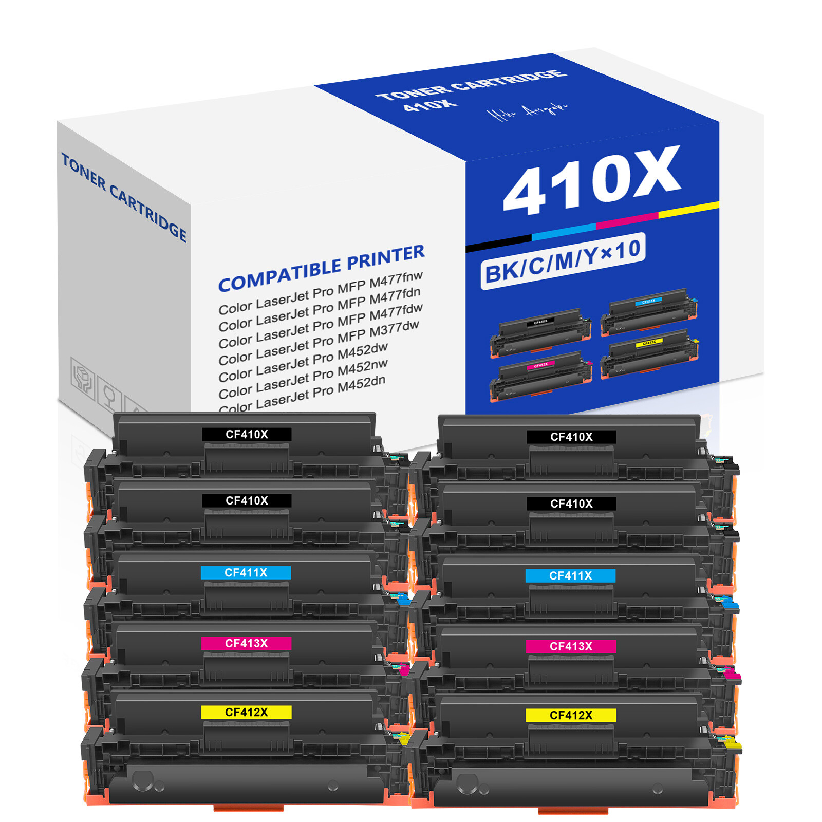 10PK CF410X 410X Toner Set Fits HP Color LaserJet Pro MFP M477fdw M377dw M452nw
