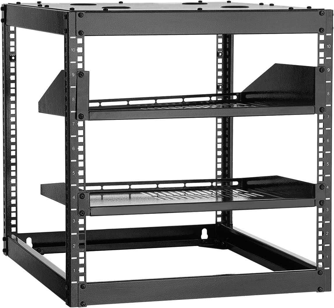 10U Server Rack, Open Frame Network Rack,4-Post Floor Standing or Wall Mounted,