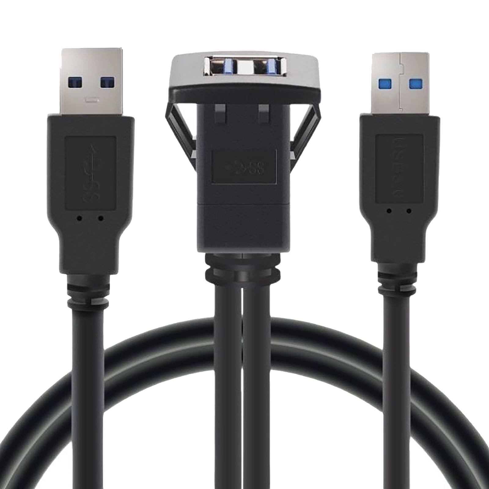 Car Vehicle Square USB 3.0 Flush Mount Panel Extension Cable Dual Port Mount