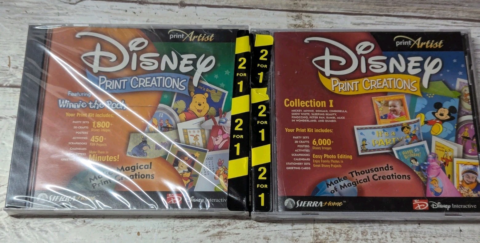 Disney Print Artist CD (2) ~ Scrapbooking Crafts Character Images Pooh Mickey