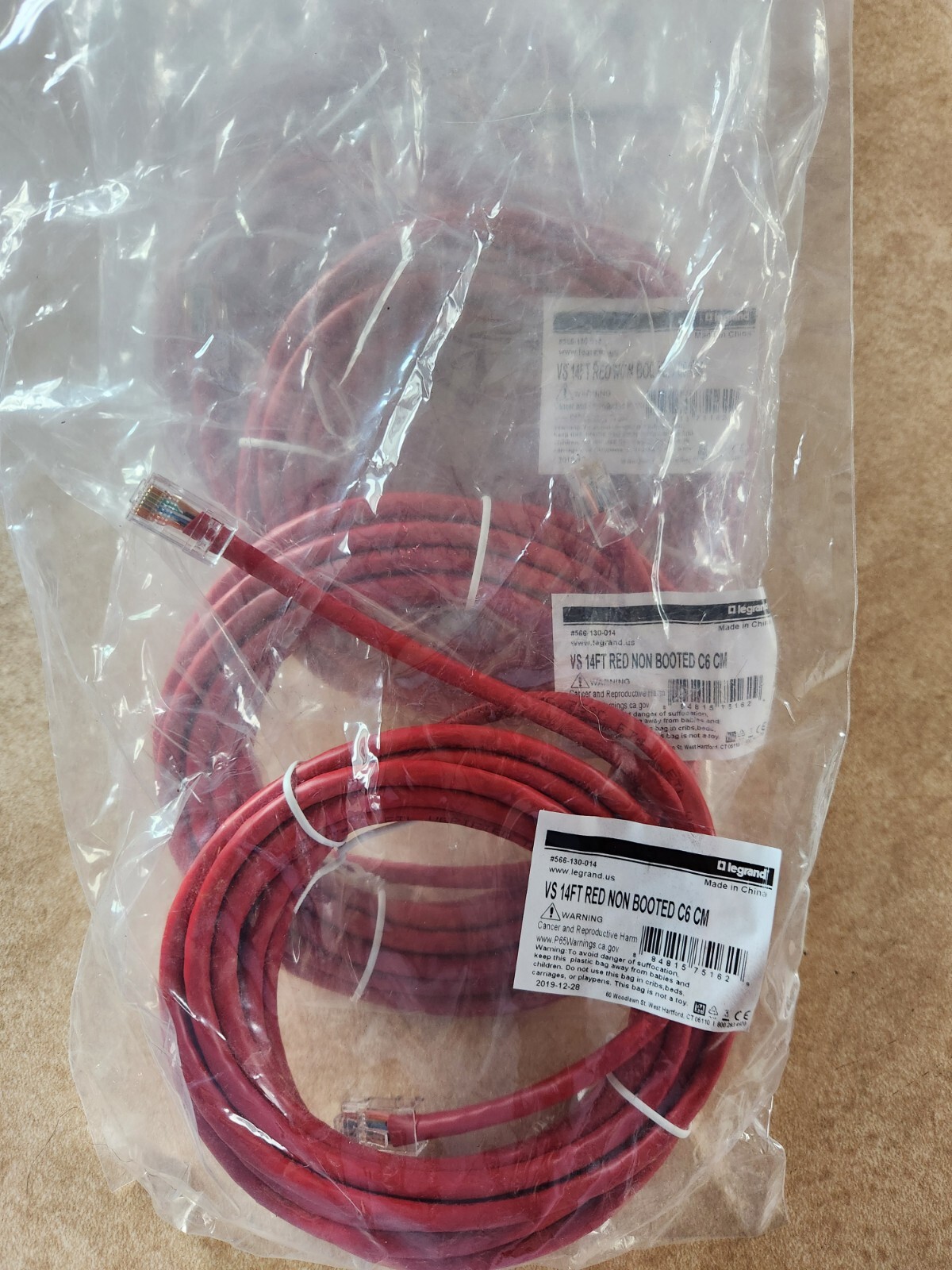 Legrand VS 14ft Red Non Booted Patch Cords. C6 CM 566-130-014 NOS. Lot of 10