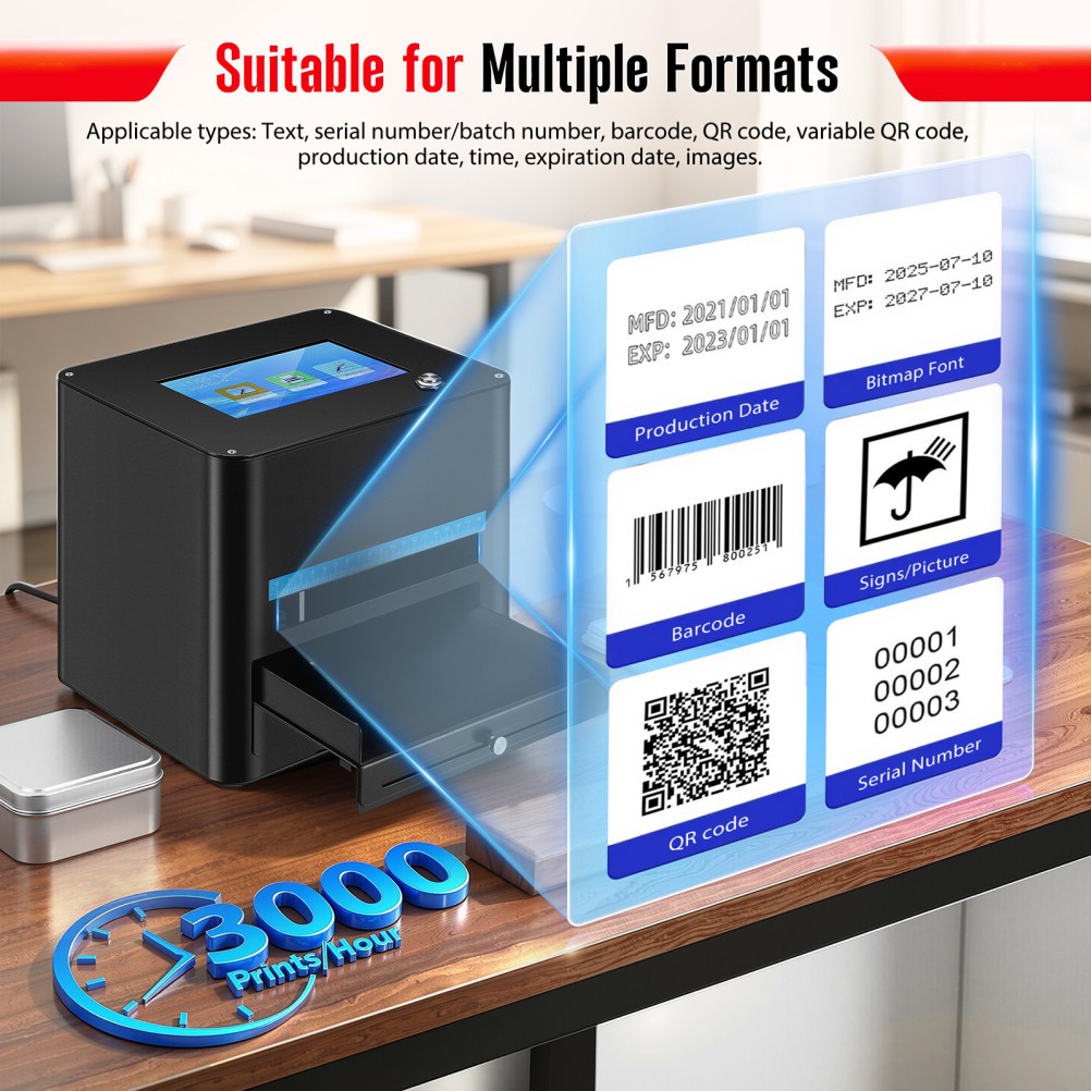 42ml Inkjet Coder 7" Touch Screen Date Printer for Metal Plastic Wood Batch Code