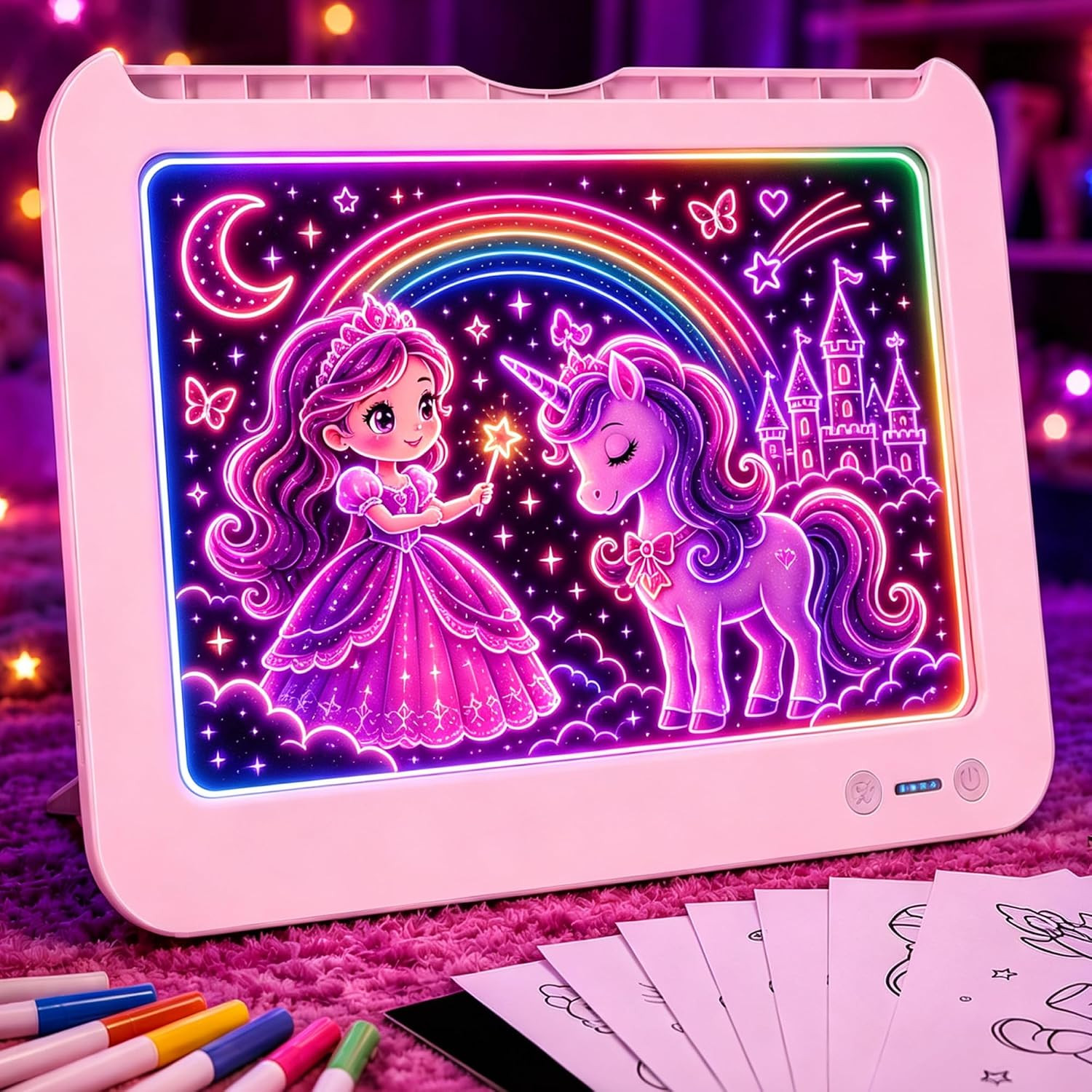 LED Drawing Board for Kids 13.5 Inch Light up Writing Tracing Pad 8 Colors 3