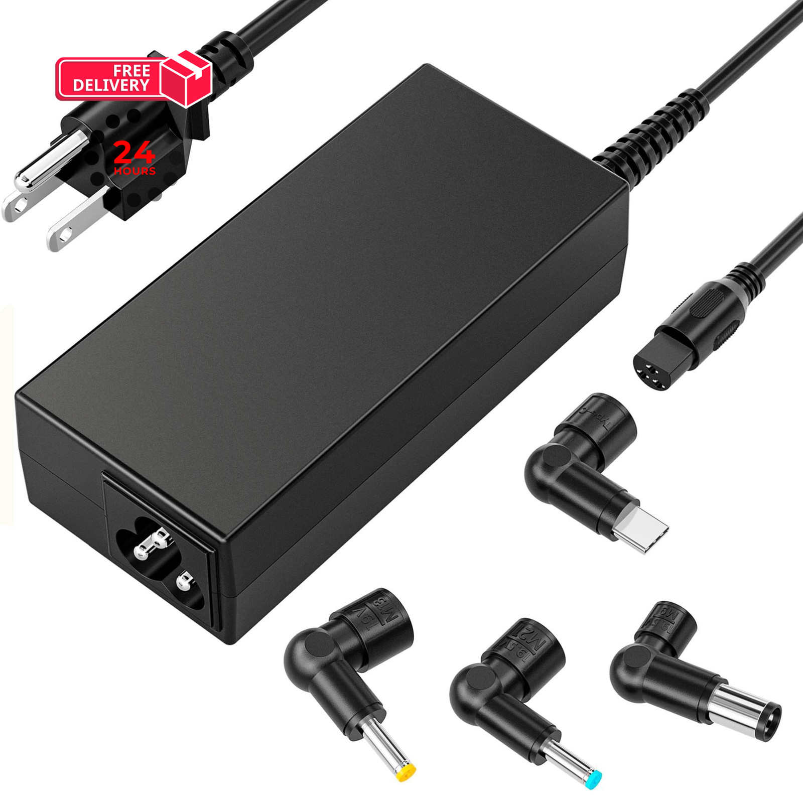 Universal 65W USB C Laptop Charger, 4-in-1 with 3 Round Tips AC Adapter Black3