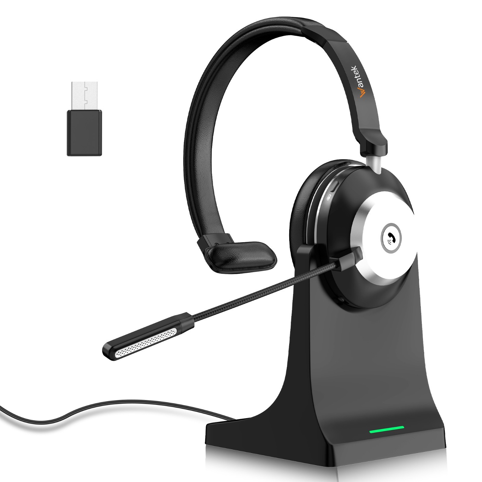 Wantek Bluetooth Headset with Microphone for PC, USB Dongle, Charging Base