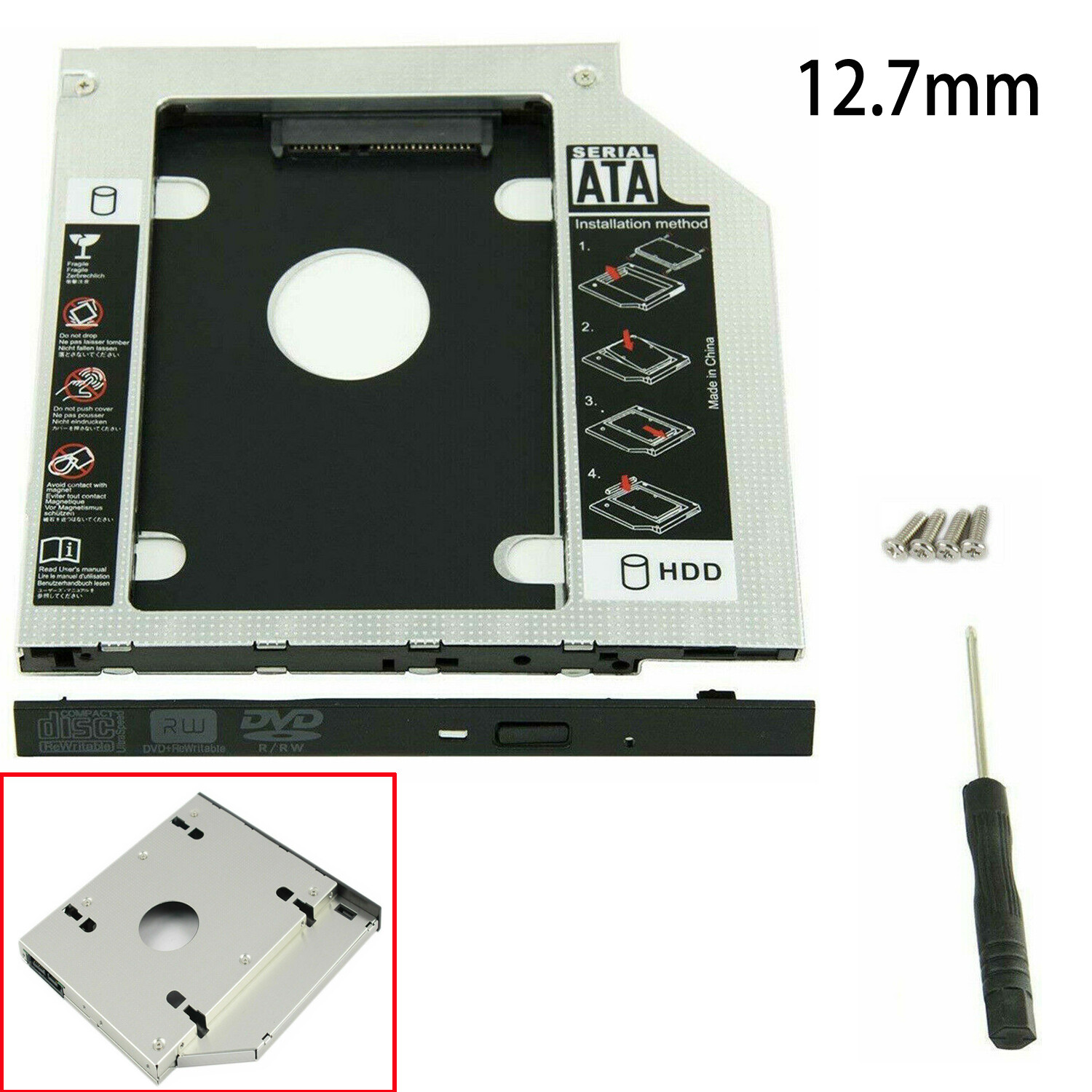 New 12.7mm For SATA 2nd SSD Hard Drive Caddy Bracket DVD/CD-ROM Optical Bay USA