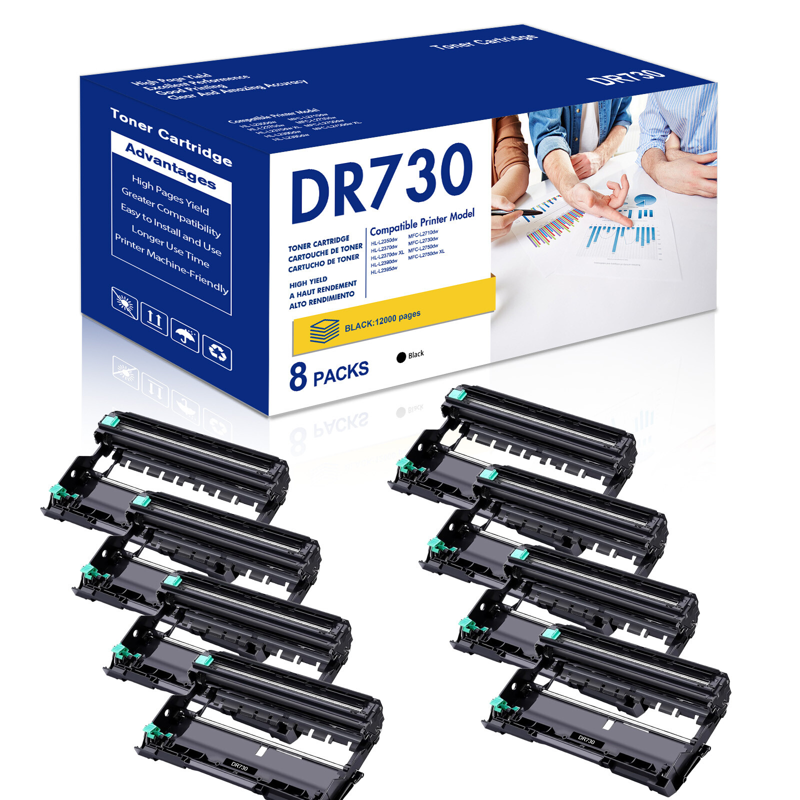 8PK DR730 Drum Compatible With Brother TN760 MFC-L2710DW MFC-L2750DW