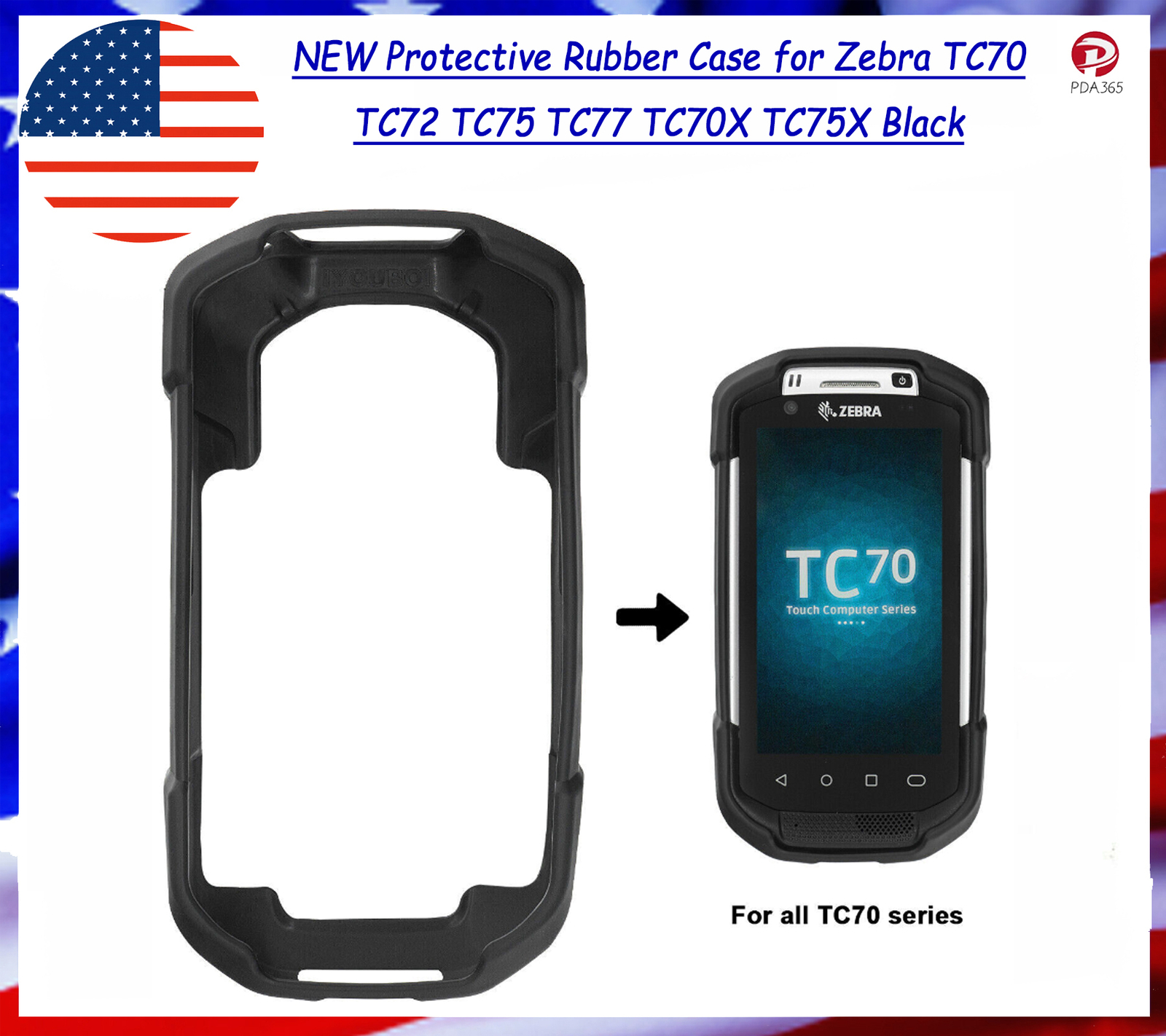NEW Protective Rubber Case for Zebra TC70 TC72 TC75 TC77 TC70X TC75X - Black
