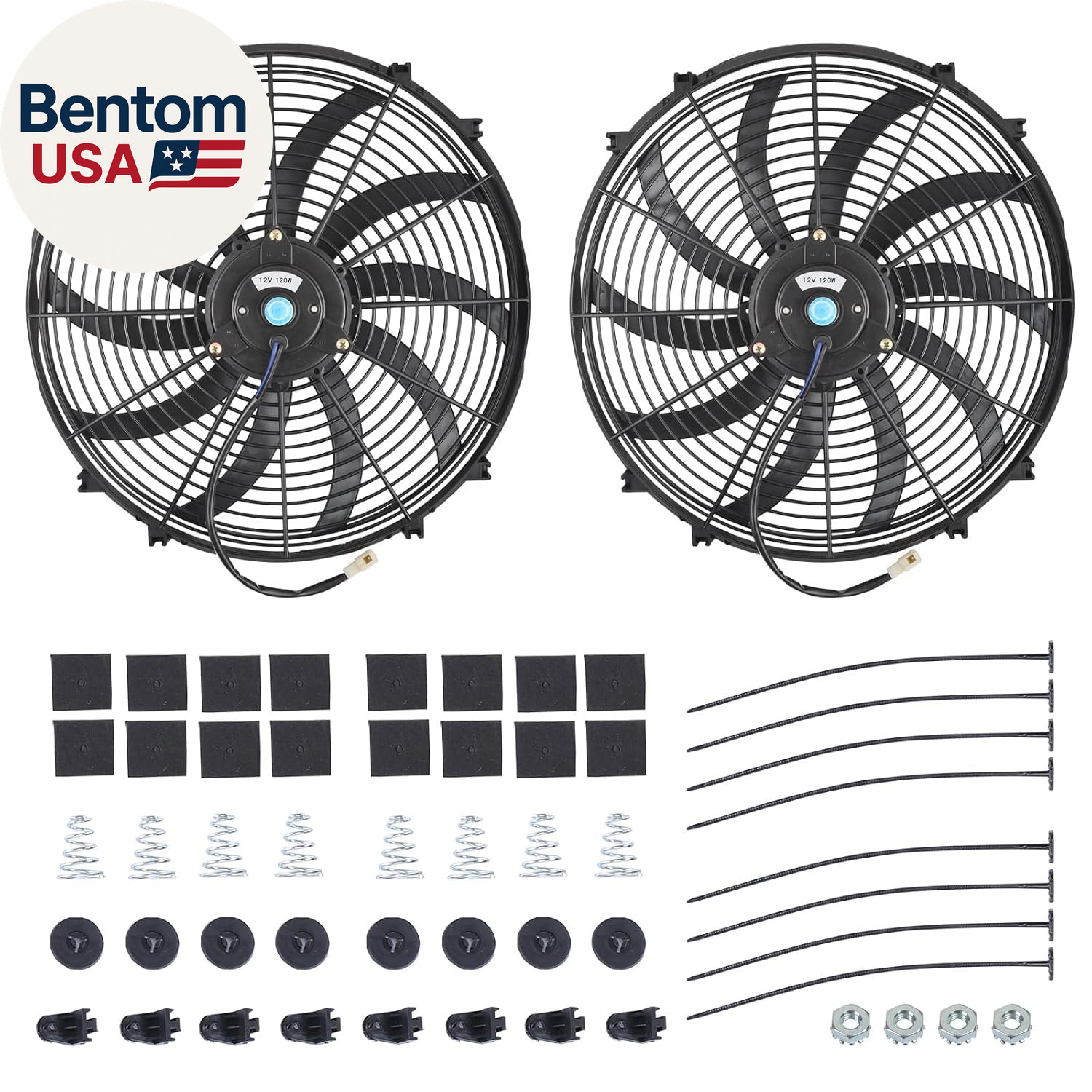 16" Slim Fan Push Pull Electric Radiator Cooling Fan, Black, 2 Packs