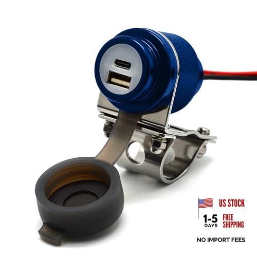 Waterproof Motorcycle USB-C Charger 36W PD QC3.0 Dual Port Blue