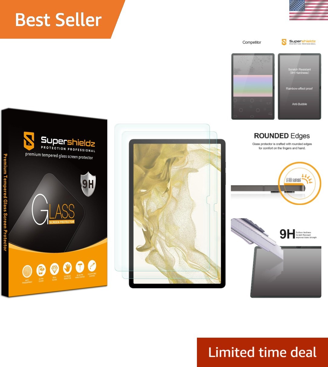Two-Pack Tempered Glass Screen Protectors for 12.4 inch Tablets in Gloss Finish