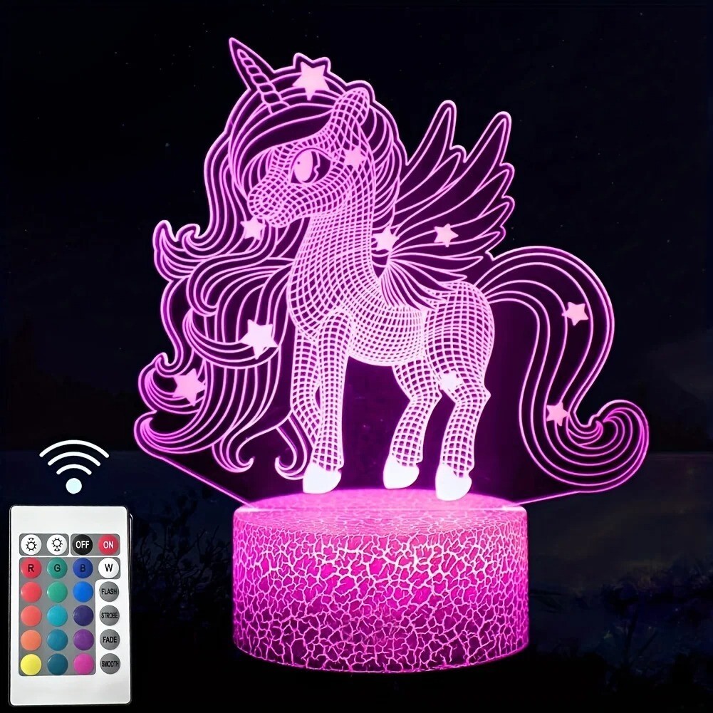 1pc Cute Pony 3D Night Light, With Touch & Remote Control, 16-Color Changing Amb