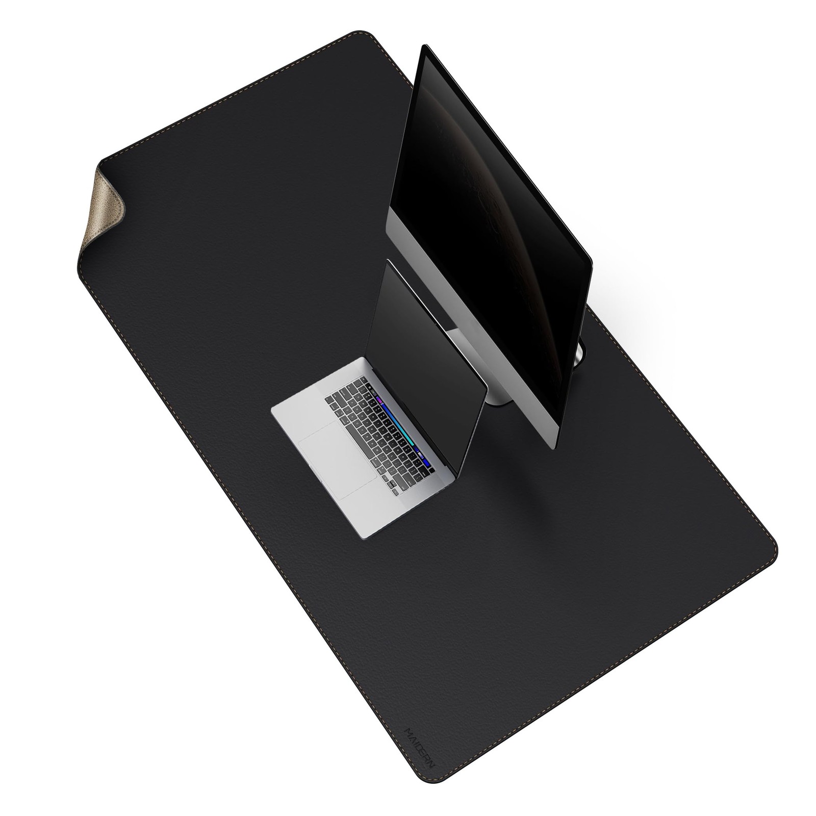 Black Leather Desk Mat 51.2x27.5 Inch Reversible Cork Leather Mouse Pad
