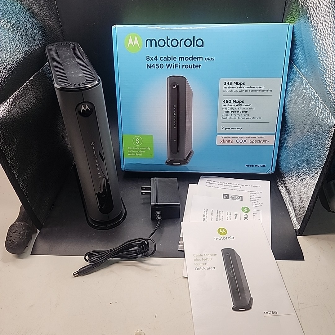 Motorola MG7315 8x4 343 Mbps Plus N450 Wi-Fi Cable Modem Wifi Router Used In Box