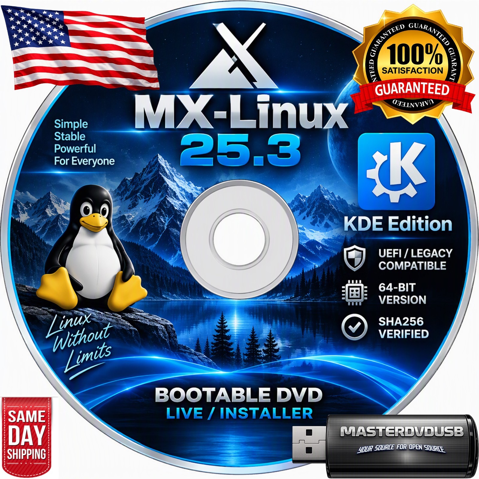 MX-Linux 25.3 KDE Bootable DVD Live/Installer | 64-Bit | UEFI/Legacy | Fast Ship