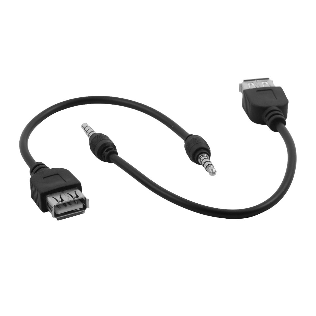Laptop Computer USB 2.0 Female to 3.5mm Male Extension Cable Black 2pcs