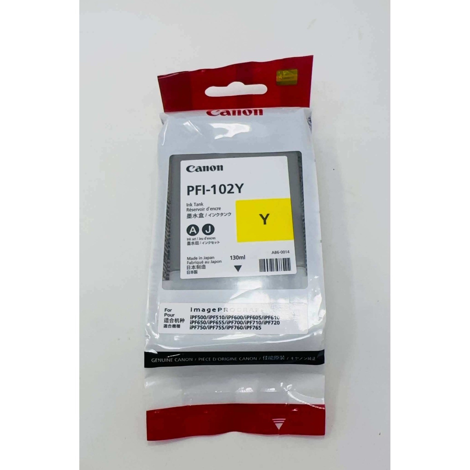Canon PFI-102Y Yellow Ink Tank 130ml imagePROGRAF iPF600 iPF700 iPF750 Exp 12/21