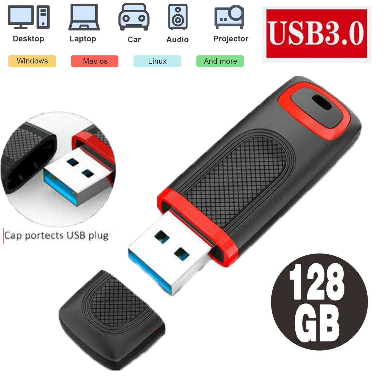 128GB USB 3.0 Flash Drives U Disk Memory Stick Data Storage 1/2/5 Pack Lot