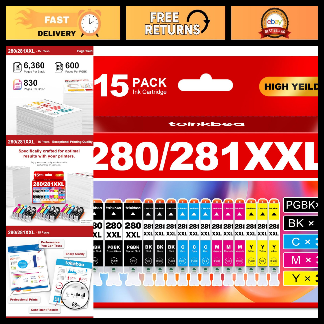 Compatible 280 281 Ink Cartridges for Canon TR8620a - 15-Pack High Yield