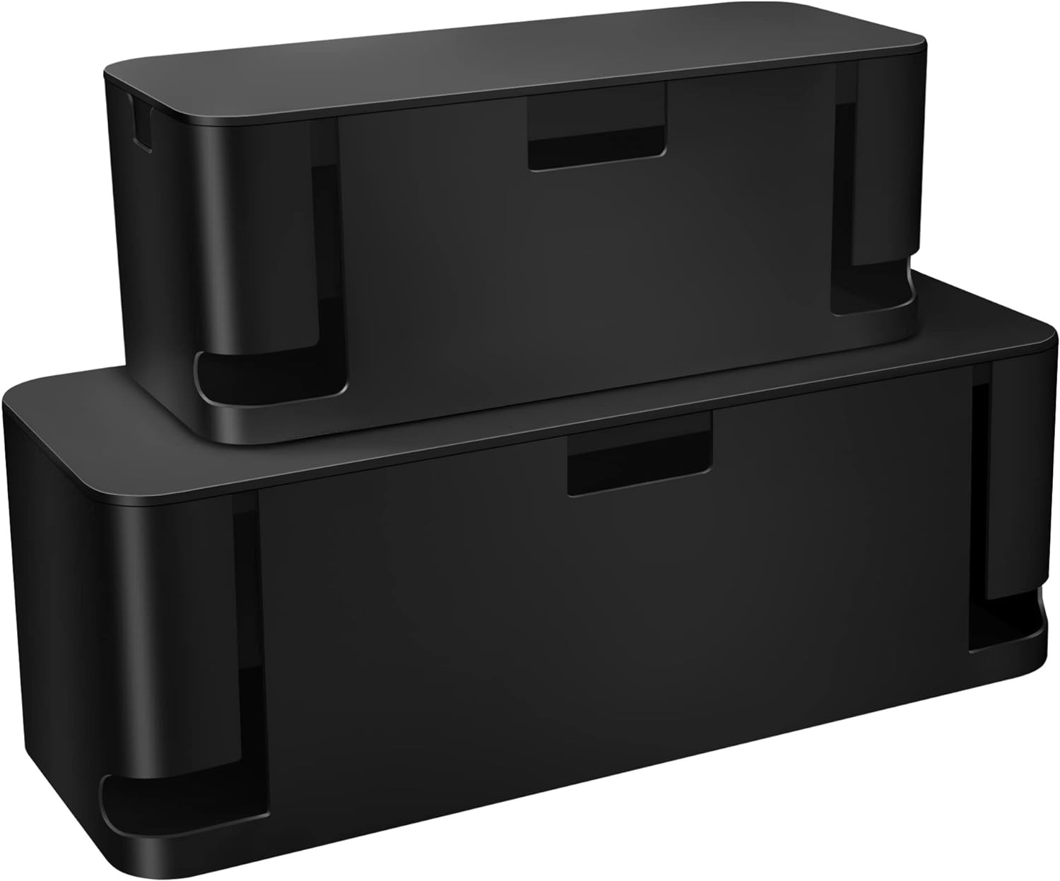 2 Pack Cable Management Box Set Cord Organizer for Power Strips Black ABS
