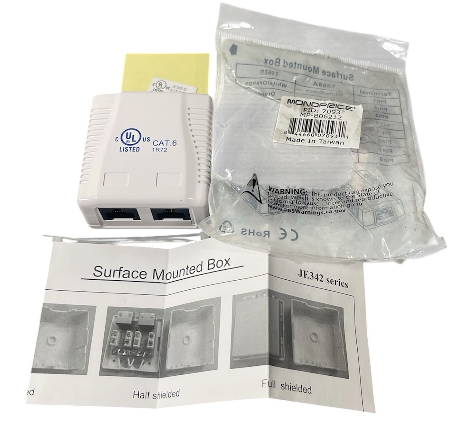 MONOPRICE 7093 Surface Mount Box Cat6, 2Port White MP-B06212 NEW