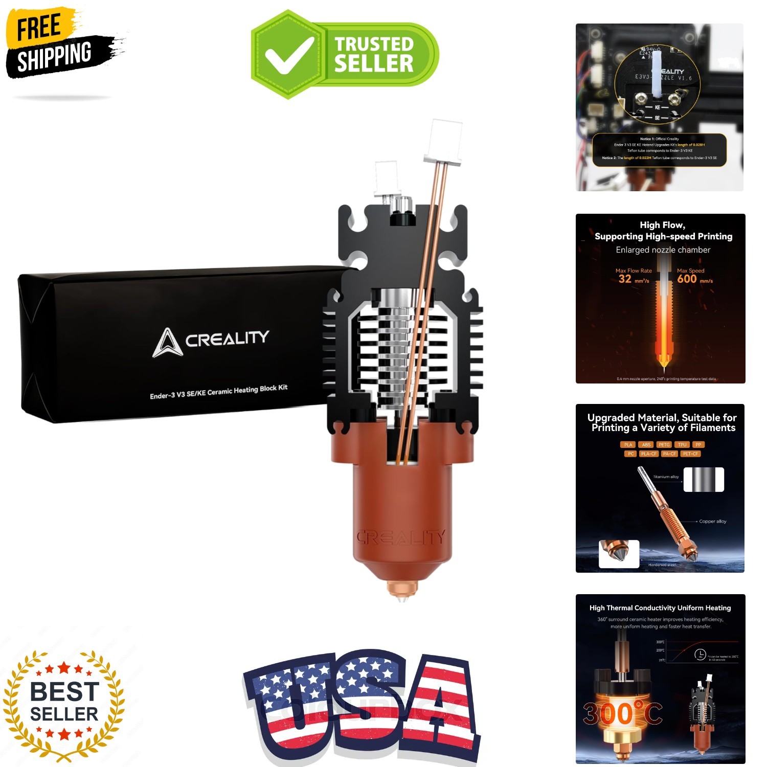 Official Hotend Upgrades Kit, 3D Printers Ceramic Heating Block with Quick-Sw...