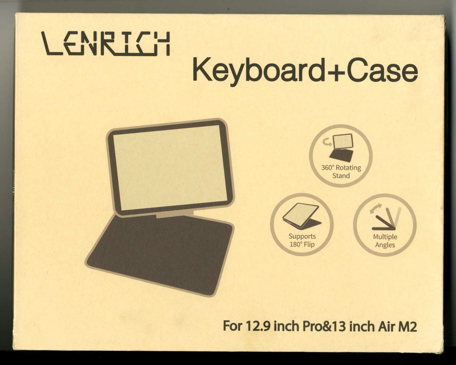 Lenrich Black Keyboard Case for 12.9" Pro - 13" Air M2 Bluetooth Touchpad